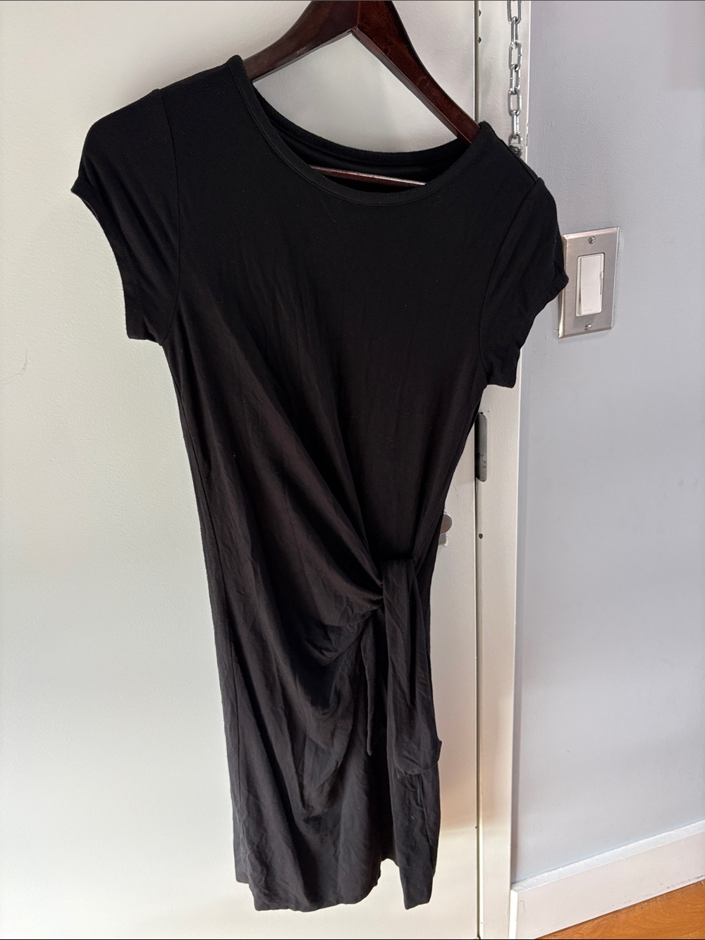 LOFT Black Short-Sleeve Twist-Detail Midi Dress